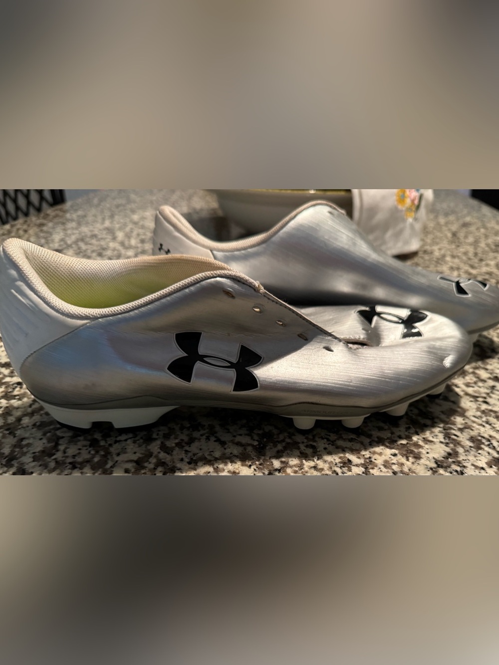Under Armour Silver Soccer Cleats - Black Logo